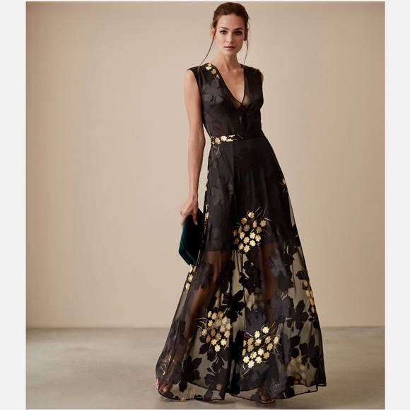 Reiss Dresses & Skirts - Reiss Kaira Burnout Floral Maxi Dress in Black and Gold